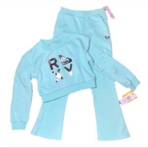 Roxy Teal Blue Silver Sweat Shirt Pull On Bell Pants Set Pullover Girls 6 NWT